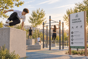 Señal de Parkour en un parque